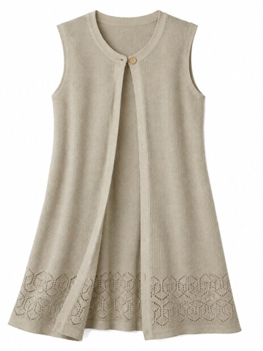 Natural Style Linen Cotton 34" Long Vest Size XXL Tan Open Front Natural Fibers